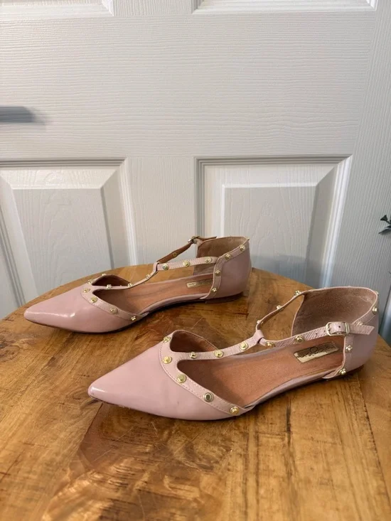 Halogen Blush Pink Studded Pointed-Toe T-Strap Flats - Picture 4 of 6